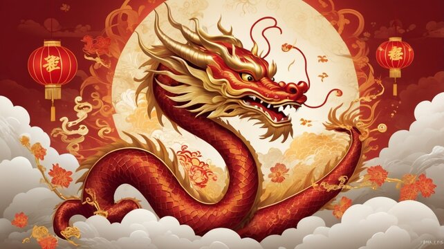 an illustration representing the Year of the Dragon for Chinese New Year