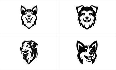 Set of Dog Head Logo Design Icon Symbol Vector Illustration.