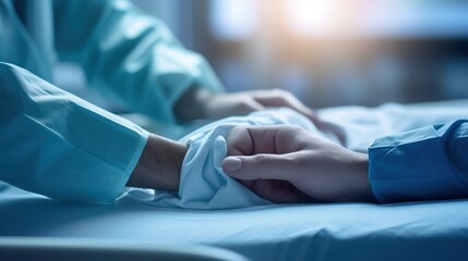 Fototapeta premium a compassionate doctor holding a patient's hand in the ICU,