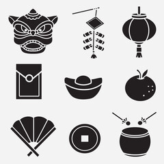 set of chinese new year icons good for element design, symbol, silhouette design, etc