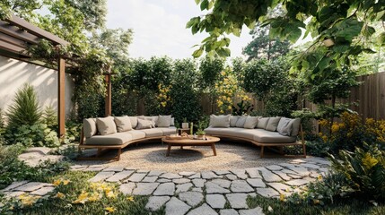 Serene Outdoor Seating Retreat in Suburban Backyard Patio