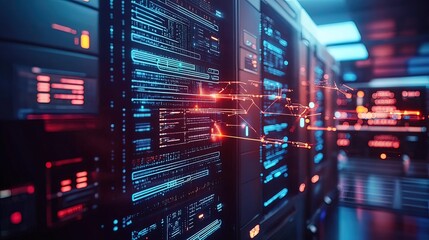Obraz premium Data Transfer in a Modern Server Room