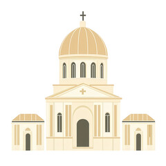 Illustration of a Simplified Church with Dome and Cross, on transparent background