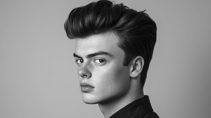 Young Man with Stylish Hair in Black and White