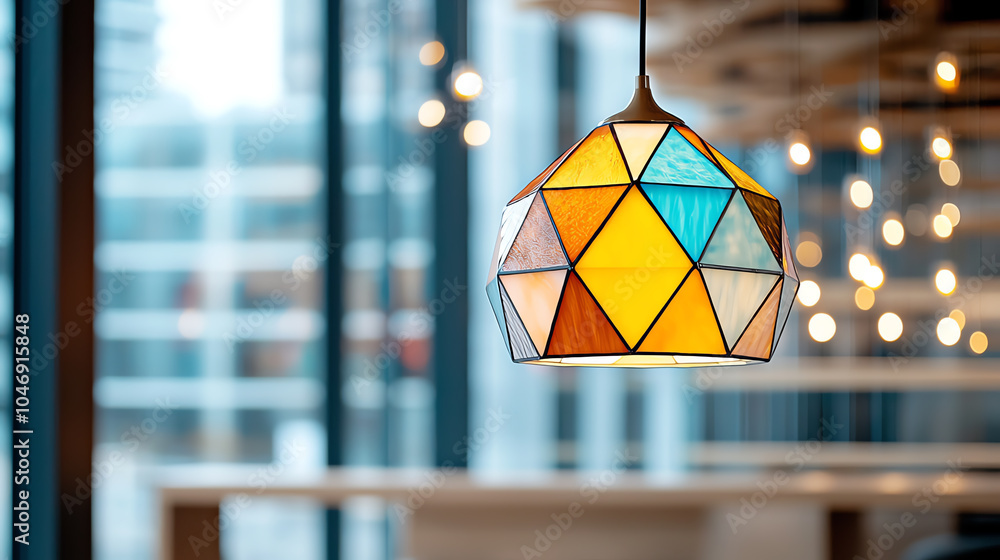 Poster vibrant colorful stained glass pendant lamp illuminating modern spaces with unique design elements f