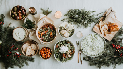 A Nordic Christmas smorgasbord featuring an array of traditional foods, captured through professional food photography that highlights the vibrant colors and textures of each dish
