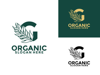 Organic Leaf With Letter G Logo design vector, Nature leave logo minimalist design green eco concept