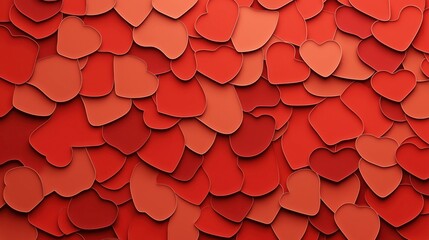 Abstract background with overlapping red heart shapes in various shades, forming a textured and layered pattern.