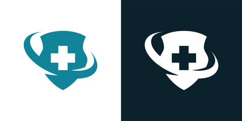 Medical Shield Logo Design. Health protection shield logo designs for medical clinic service.