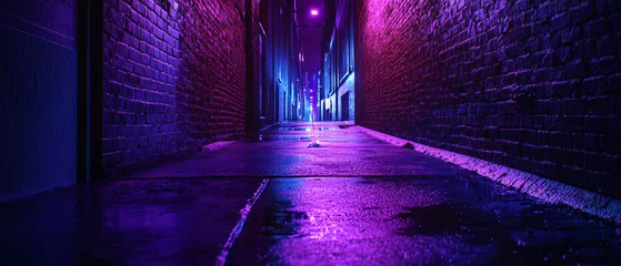 Neon Lit Brick Wall Alleyway in City at Night © Fernando