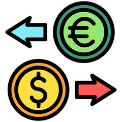 Currency Exchange lineal multi color icon, use for UI, UX, app and web development, digital or print. for industry, education, business, finance, economic development theme.