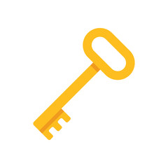 Key icon in flat style. Security vector illustration on isolated background. Door protection sign business concept.