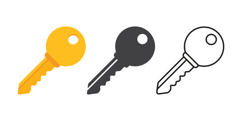 Key icon in flat style. Security vector illustration on isolated background. Door protection sign business concept.