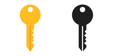 Key icon in flat style. Security vector illustration on isolated background. Door protection sign business concept.