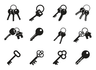 Key icon set in flat style. Security vector illustration on isolated background. Door protection sign business concept.