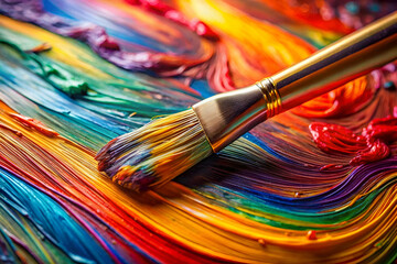 Fototapeta premium A vibrant swirl of colorful paint with a brush, creating an artistic and imaginative scene full of energy and creativity.