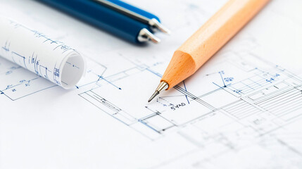 
Architect drawing a house floor plan on a tablet. Close up