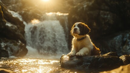 Obraz premium Puppy by Waterfall.