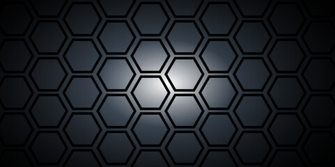 Abstract pattern with hexagonal grey and black technology line paper background. Surface polygon pattern with glowing hexagon paper texture and futuristic business.
