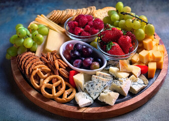 snack tray with fruits and cheese