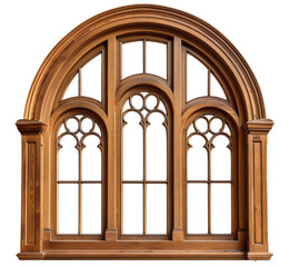 Fototapeta premium A rustic wooden arched window frame isolated on a transparent background with clipping path.