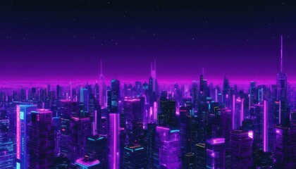 Fototapeta premium Neon Cityscape Illuminated Under Starry Night Sky