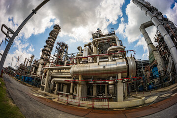 Fototapeta premium Refinery plant exchangers equipment for pump pipeline insulation oil and gas valves pressure safety valve selective cloud