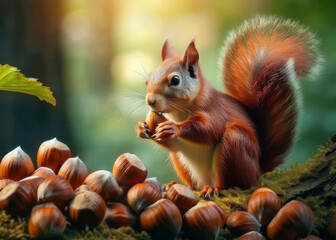 Obraz premium squirrel with nuts