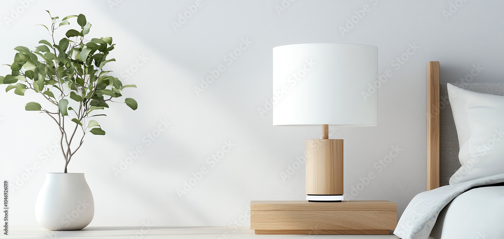 Poster Elegant minimalist bedside lamp with wireless charging functionality a perfect fusion of modern design and practical utility for your nightstand