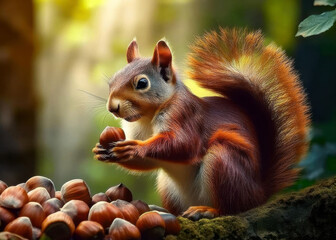 Obraz premium squirrel with nuts