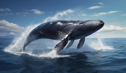 Fototapeta premium Majestic Humpback Whale Breaching in the Open Ocean