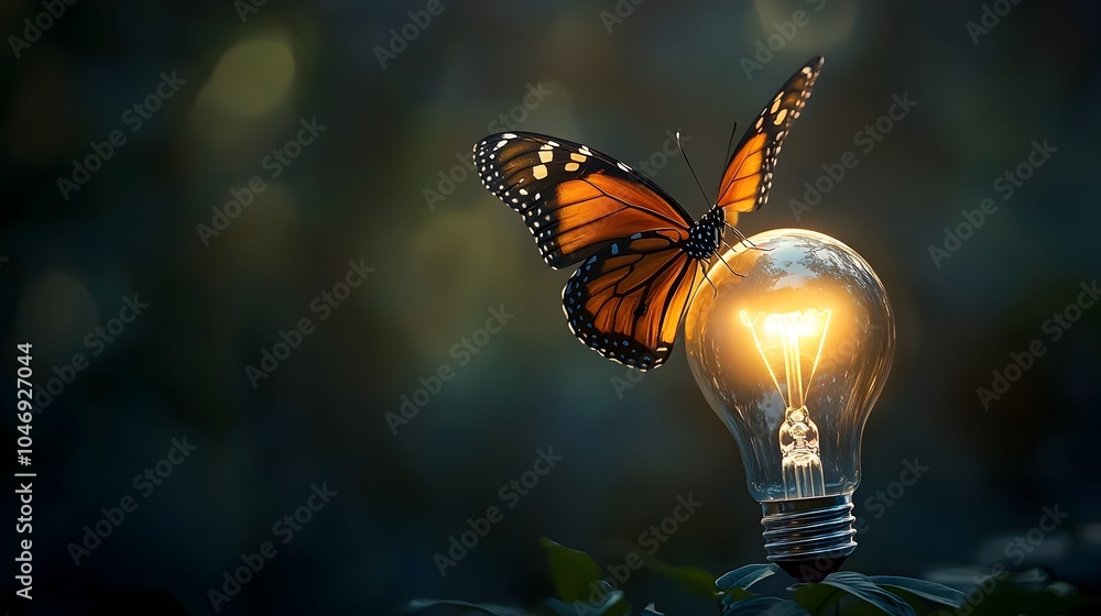Poster transformative power of ideas butterfly emerging from illuminated bulb