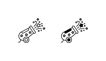 Animated Confetti Cannon icon design with white background stock illustration