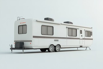 Naklejka premium Isolated camper trailer on plain background, side view, travel c