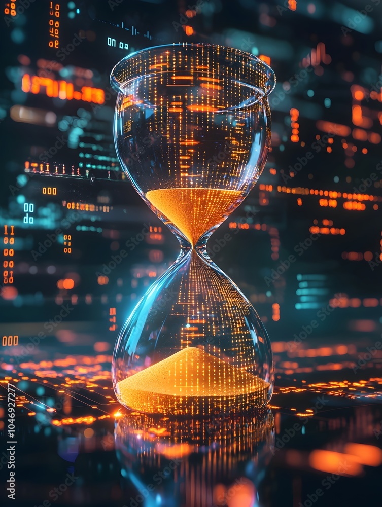Aufkleber digital hourglass icon representing time in the fast paced tech era with binary code sand