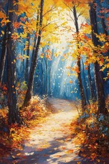 Obraz premium Serene Autumn Pathway Through the Forest