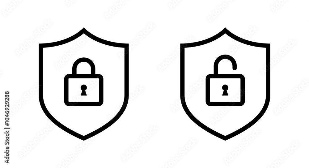 Fototapete lock and unlock with shield line icon. secure guard concept