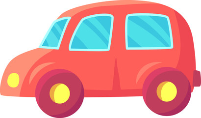 Side view of a cute, stylized red car with large windows, embodying the essence of personal vehicles and the automotive world