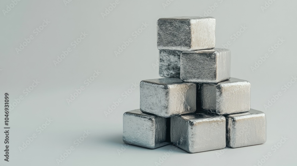 Poster a stack of metallic lithium blocks, showcasing their significance in the renewable energy and tech i