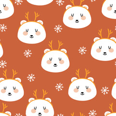 Seamless pattern cartoon bear in christmas day. cute christmas wallpaper for fabric print, gift wrap paper