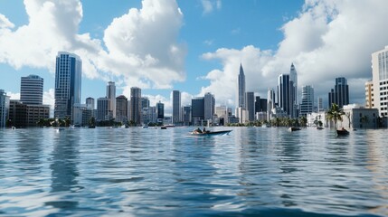 Obraz premium Serene City Skyline with Water Reflection in Distance