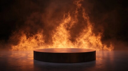 Circular Platform Against a Fiery Background