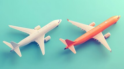 Flat design cargo planes in pastel 3D render, import-export logistics, visualizing air freight transportation