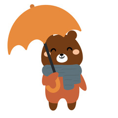 Hand drawn cute cartoon bear wearing a scarf. cute christmas and winter wallpapers for cards, backgrounds