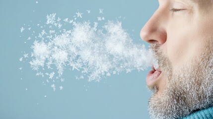 Close-up of a frosty breath on a cold winter morning crisp and chilly air, photorealistic