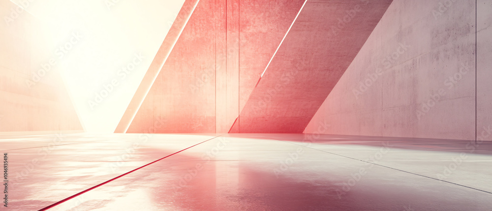 Poster Abstract Architecture Design with Minimalist Concrete Walls and  Red Lighting, Abstract Architecture Design with Minimalist Concrete Walls and