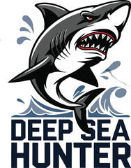 Naklejka premium Deep Sea Hunter Concept Shark T-Shirt Design