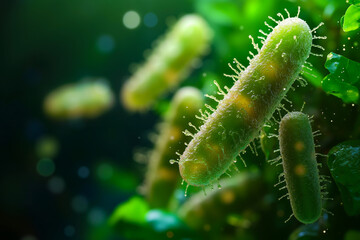 Fototapeta premium A group of green bacteria on a green plant