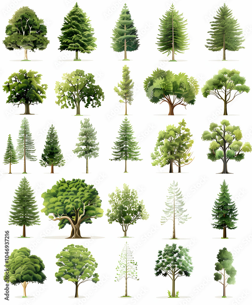 Poster a collection of 25 different tree illustrations, perfect for adding a touch of nature to your design