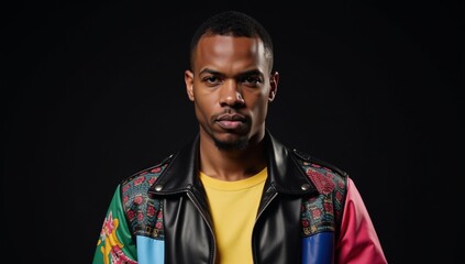 African American man in a bold jacket made from black leather
